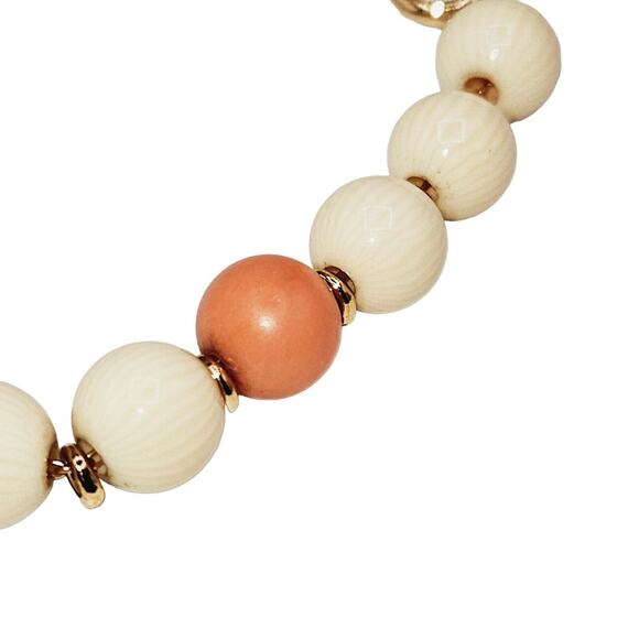 VTG Y2K Napier Signed Bracelet Cream Orange Bead Fashion Jewelry - Picture 3 of 4